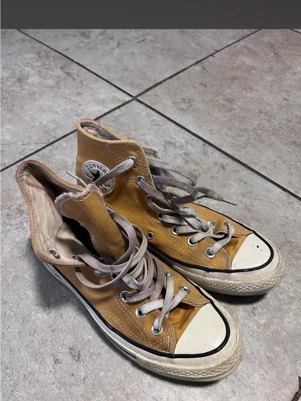 Converse High Top Sneakers in Mustard Yellow and White